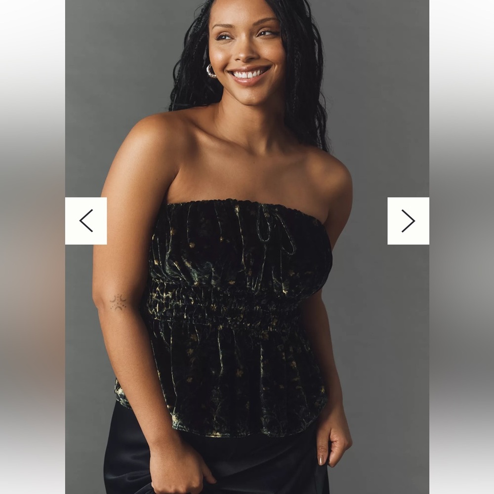 NWT Anthropologie Somerset Strapless Velvet Blouse – Green – Medium